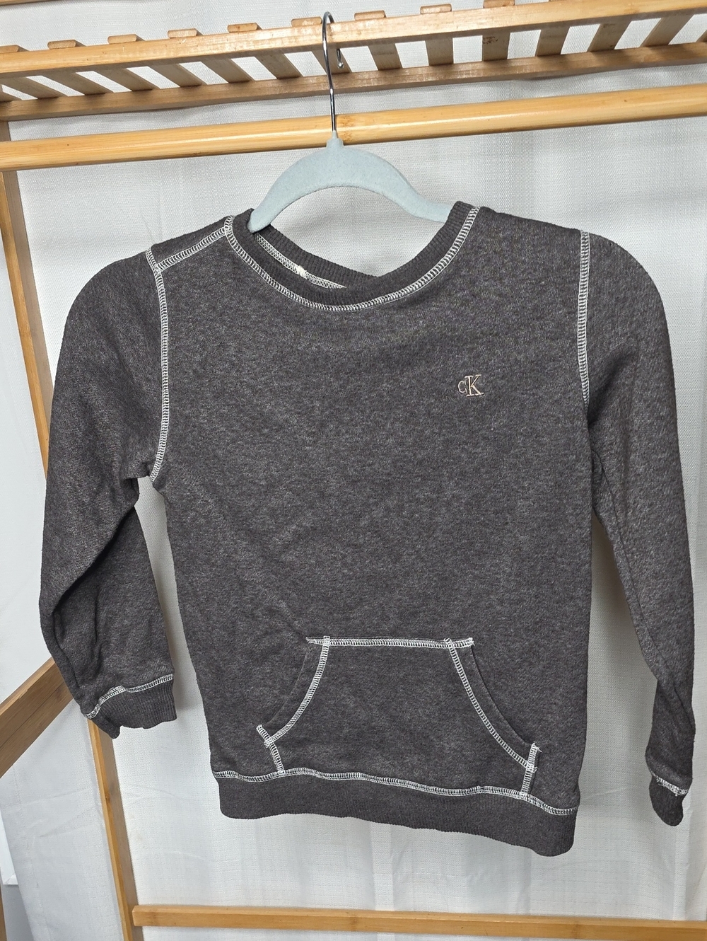 Calvin Klein Dark Charcoal Crewneck Sweatshirt with Contrast Stitching
